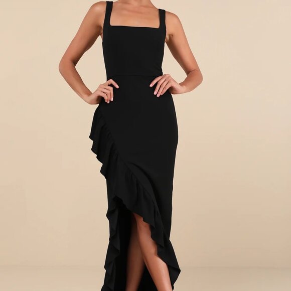 Black Sleeveless Ruffled Tulip Maxi Dress - Picture 1 of 5